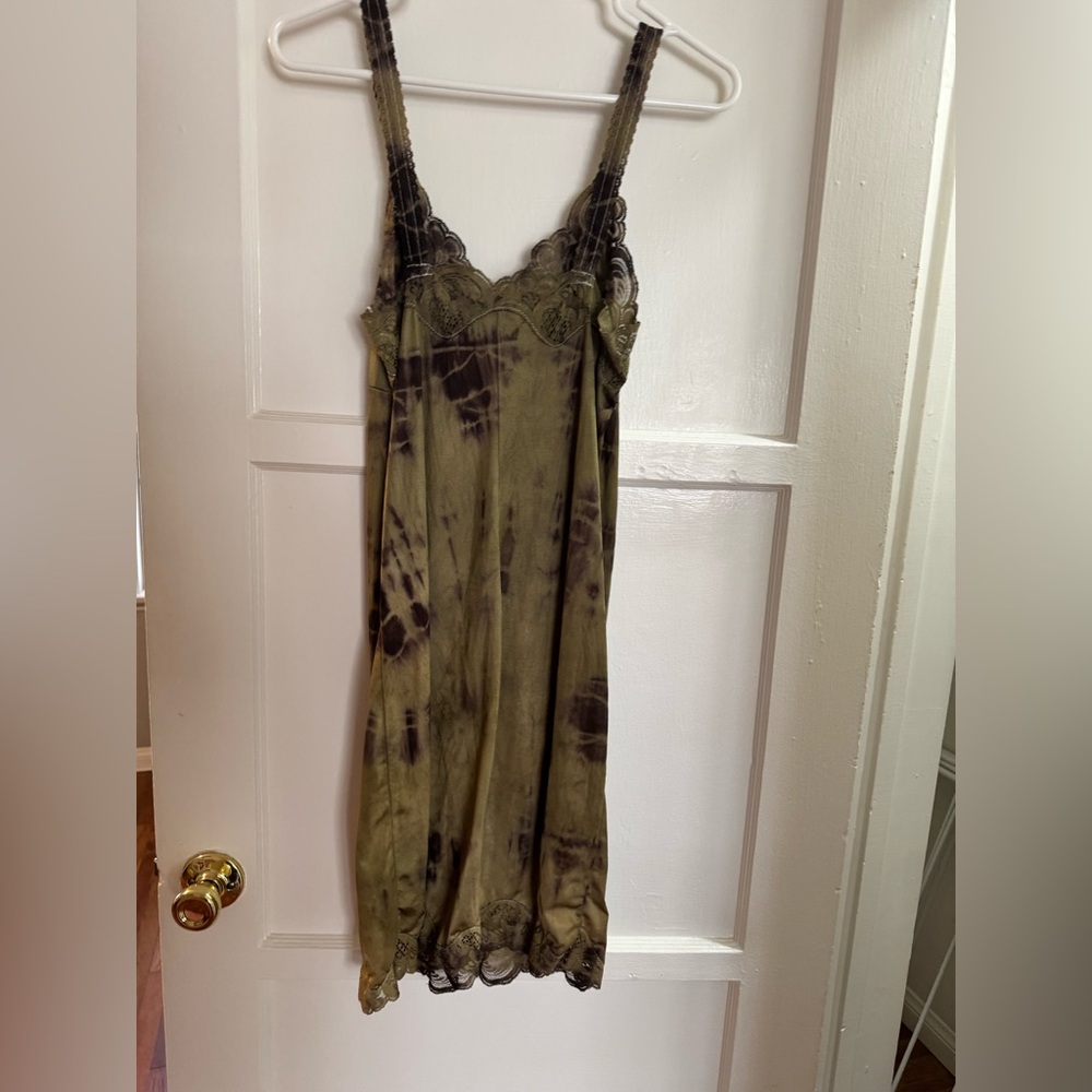 Olive Green Lace-Trim Slip Dress